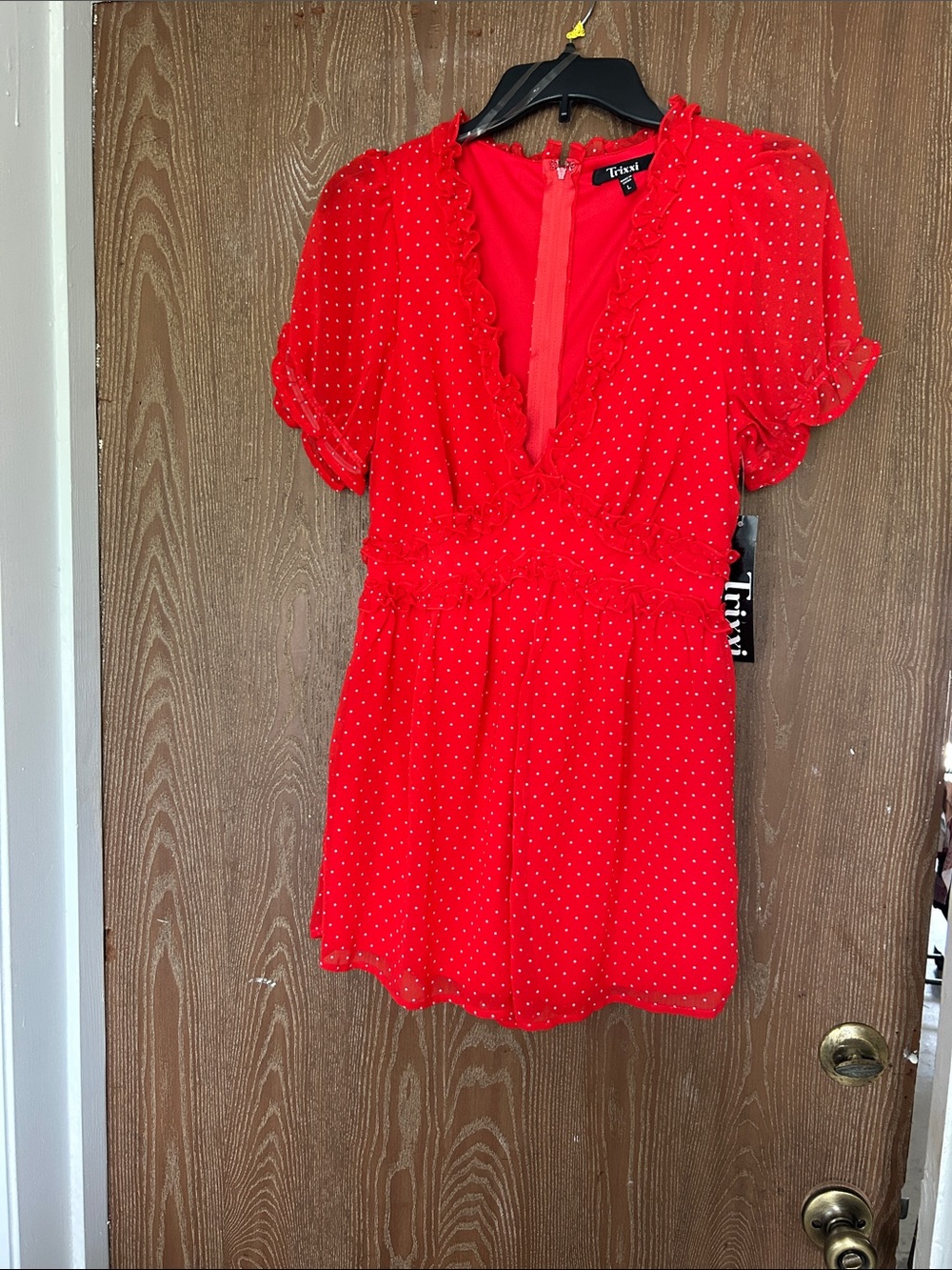 Trixxi Red V-Neck Polka Dot Short Sleeve Tunic